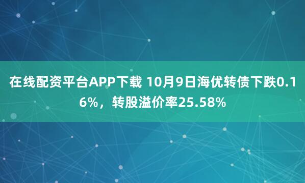 在线配资平台APP下载 10月9日海优转债下跌0.16%，转股溢价率25.58%