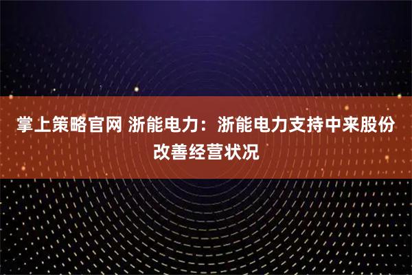 掌上策略官网 浙能电力：浙能电力支持中来股份改善经营状况