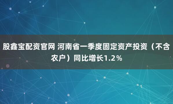 股鑫宝配资官网 河南省一季度固定资产投资(不含农户)同比增长1.2%